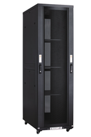Rack serie Alto - 600x600x42U deux portes métal noir, 3 étageres, 2 ventilos, prise française